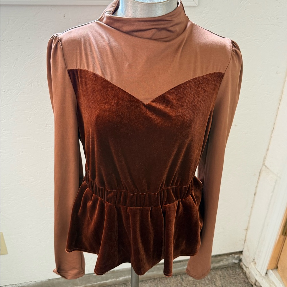 Elegant Brown Velvet Women's Top